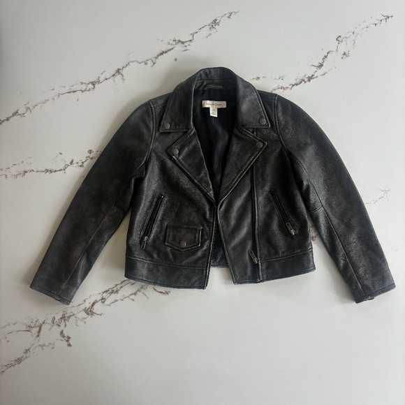 Kids Leather Moto Jacket Grey